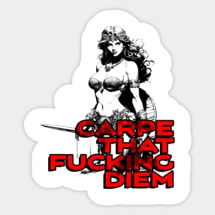 "Carpe That F*cking Diem" Vintage Barbarian Fantasy Sticker